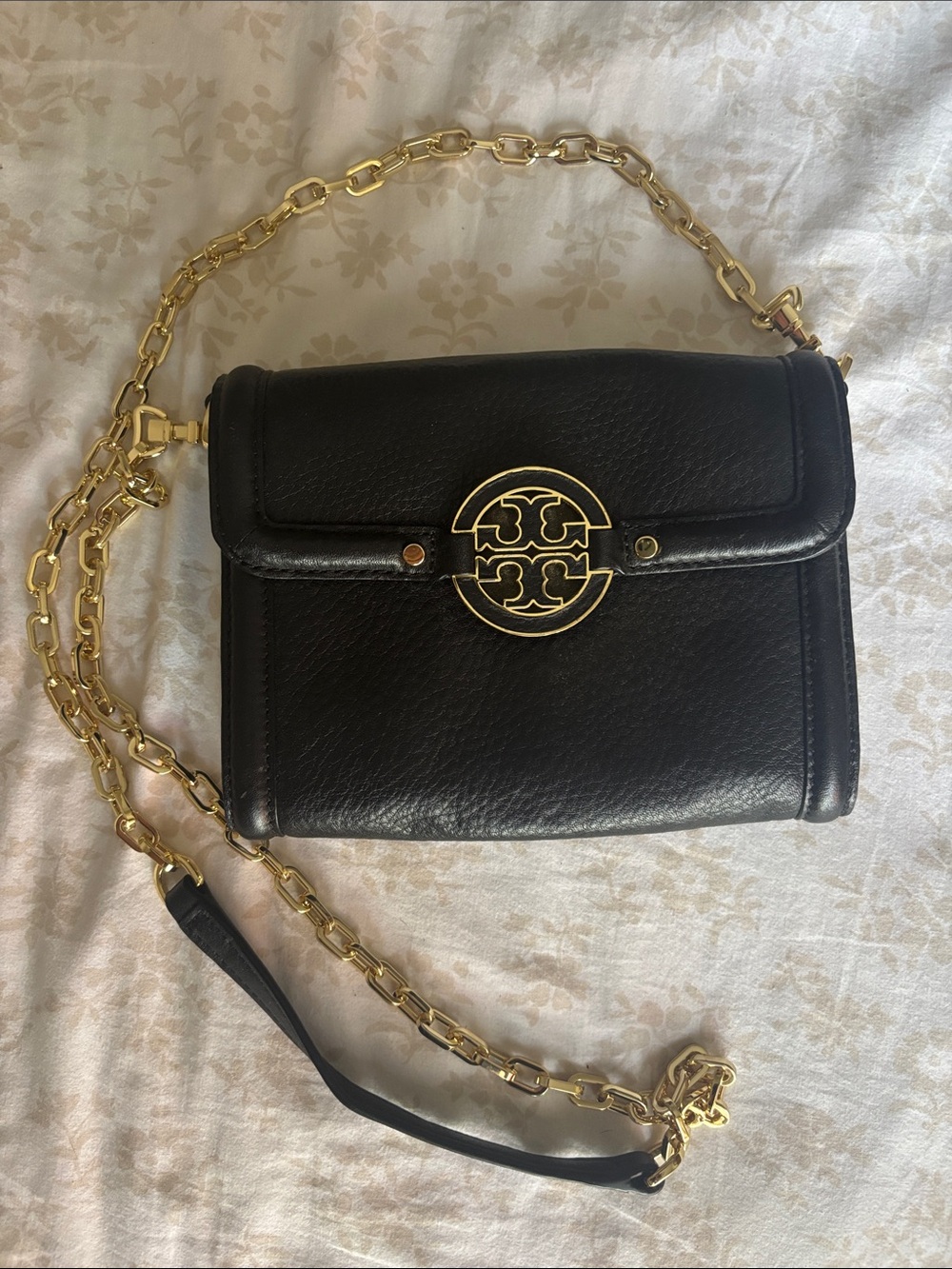 Tory Burch Black Leather Crossbody with Gold
